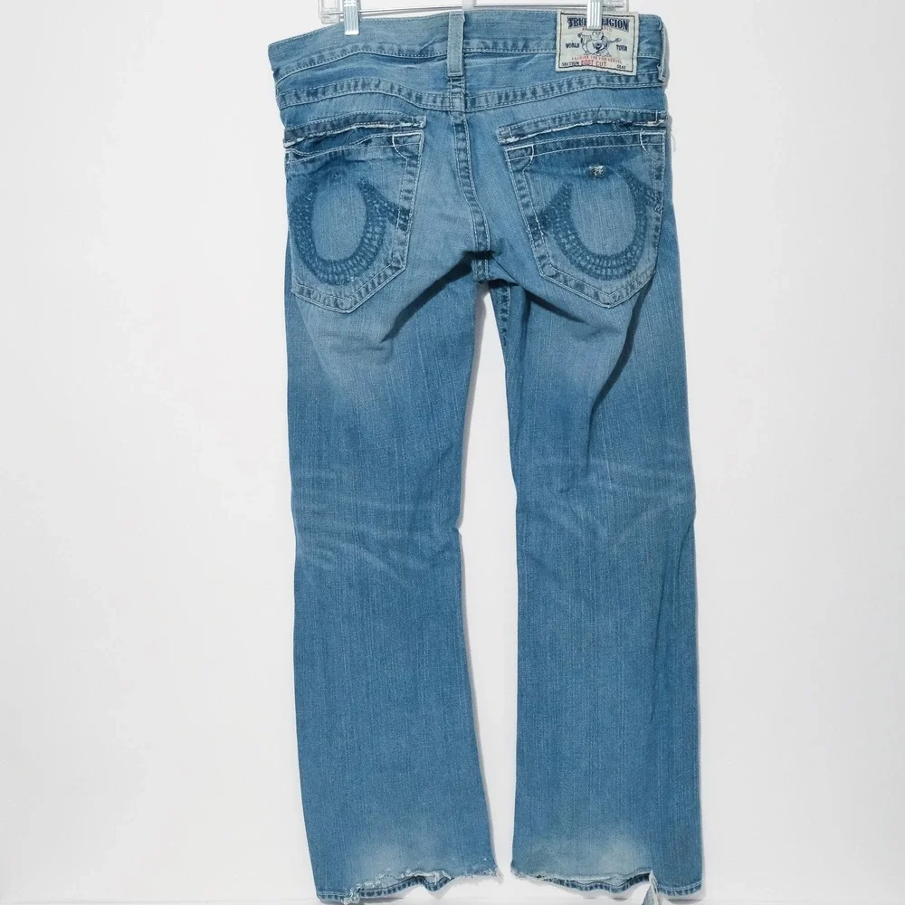 True Religion Jeans Womens 34 x 32 Blue Denim Bootcut Flaws On Pockets